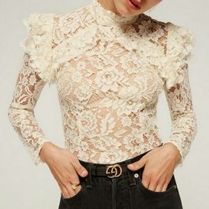 Reformation Celestia Top Lace Blouse US 6 M Ivory
